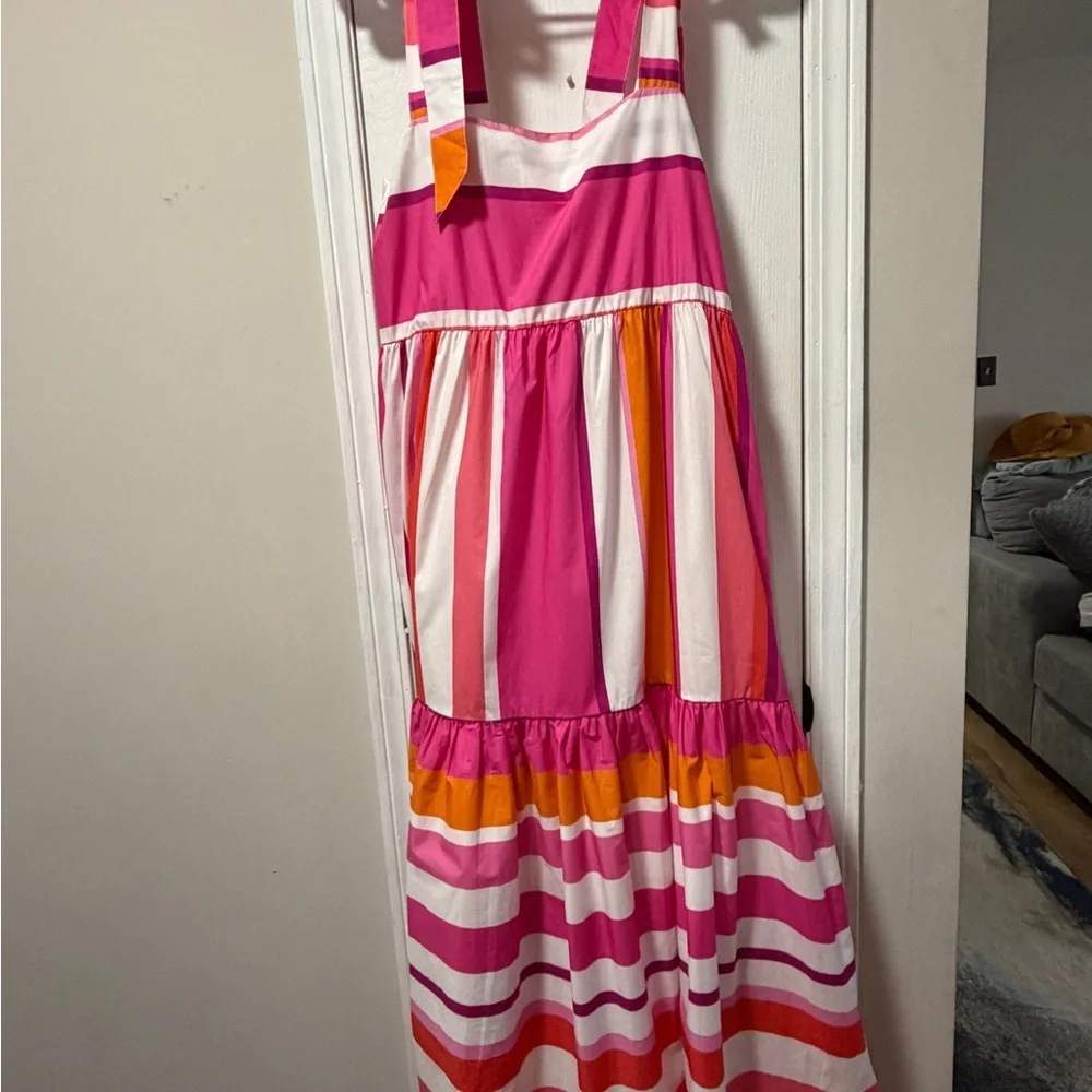 Hermoza Bridget Pink & Orange Striped Tie-Shoulder Sundress NWT 258 retail - Picture 3 of 5